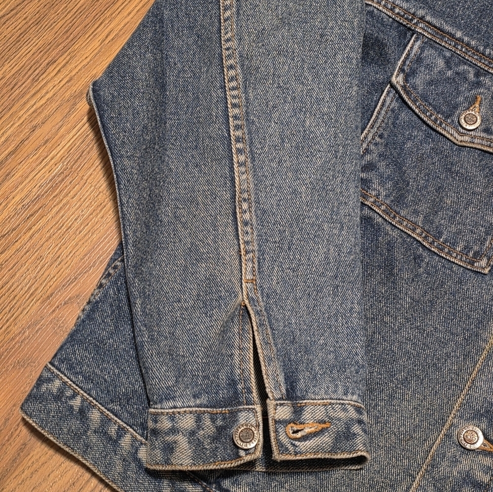 Vintage Timberland Weather gear 90s Denim Jean Jacket Mens L Rugged Workwear E16 - Picture 3 of 16